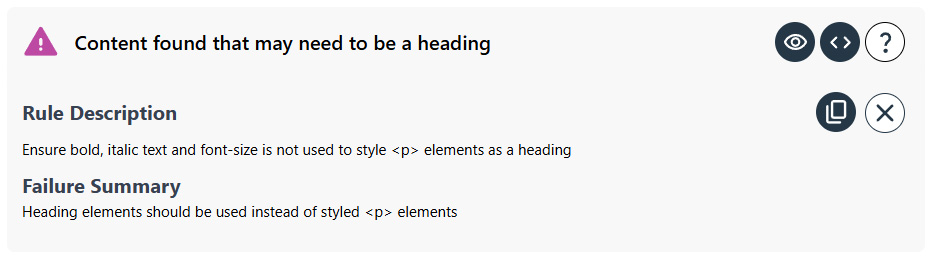 Screenshot of Insi accessibility issue explanation panel. 