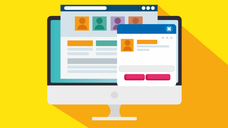 Illustration of a computer monitor displaying a website with a popup dialog box containing an input field and two buttons.