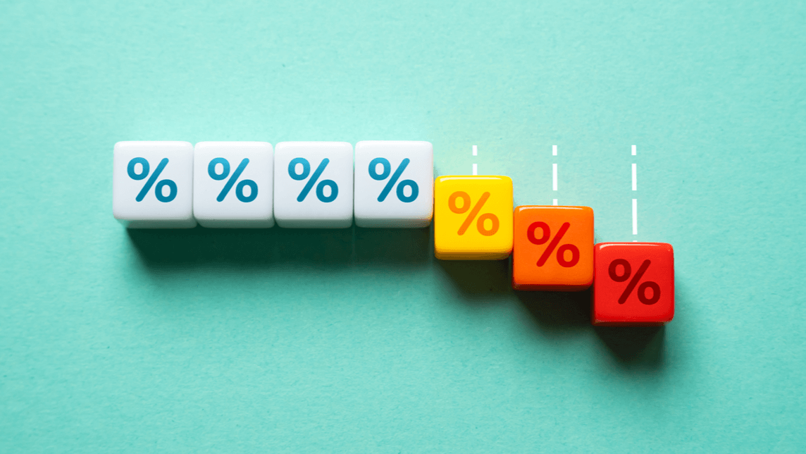 Descending blocks with percent symbols showing declining profit margins.