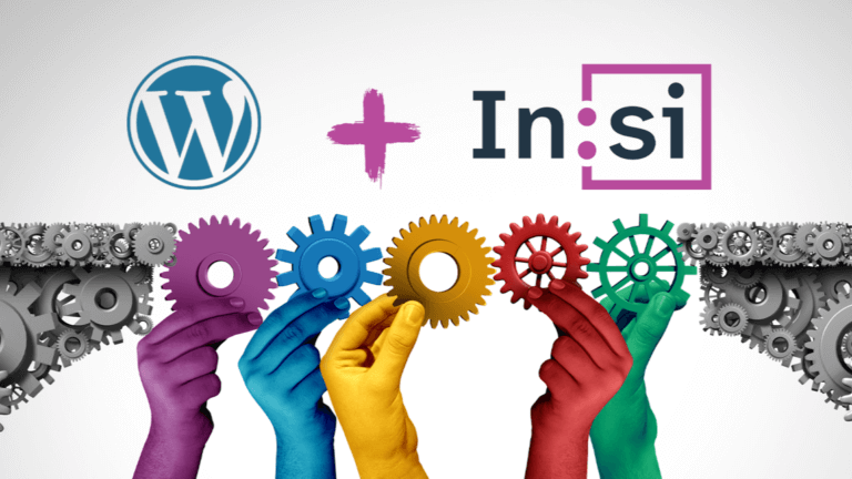 WordPress and Insi logos above hands holding connecting gears.